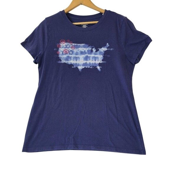 5 Star Tops - 5 star Navy Blue Short-Sleeve USA Graphic T-Shirt 4th of July Patriotic Womens S